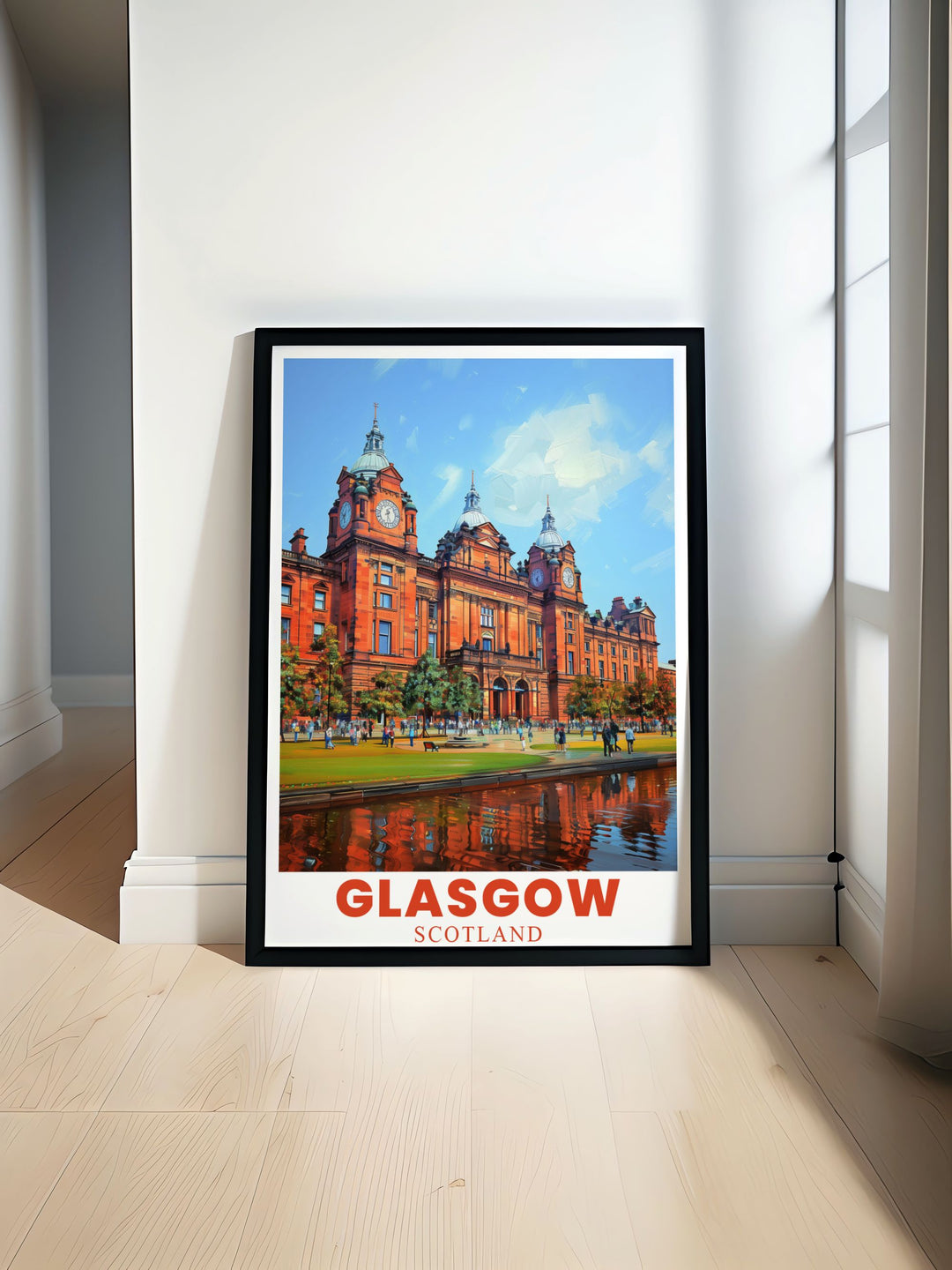 Beautiful Kelvingrove Art Gallery and Museum wall art showcasing the stunning architecture of one of Glasgows most iconic landmarks. Perfect for enhancing your living room or office with a touch of Glasgows rich heritage.