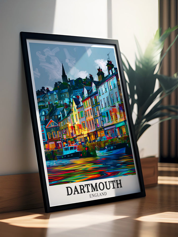 Dartmouths vibrant harbor and its rich naval heritage are elegantly portrayed in this canvas art. The detailed illustration captures the essence of Englands coastal towns, making it a perfect piece for anyone looking to add maritime charm to their home decor.