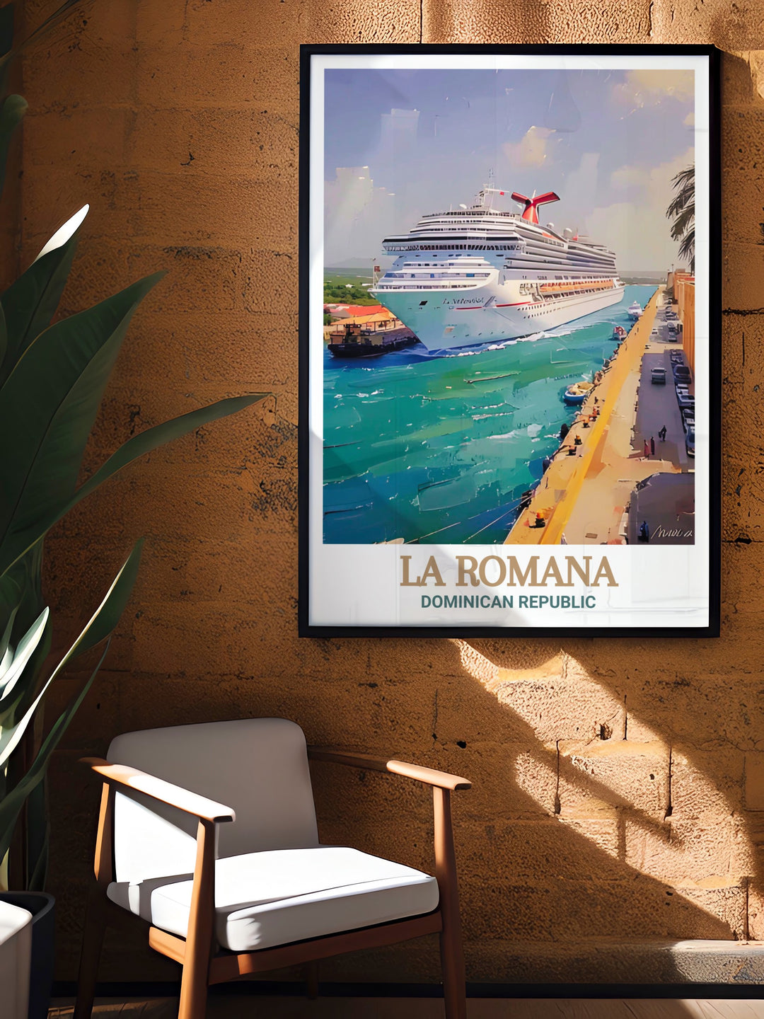 The serenity of La Romana Port is reflected in this art print, offering a peaceful representation of the Caribbeans coastal allure.