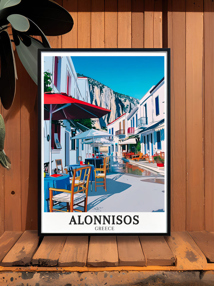 Patitiri canvas print highlighting the serene beauty of this peaceful harbor on the island of Alonnisos. The artwork captures the essence of Greek island life, perfect for those who dream of sunny shores and tranquil seas.