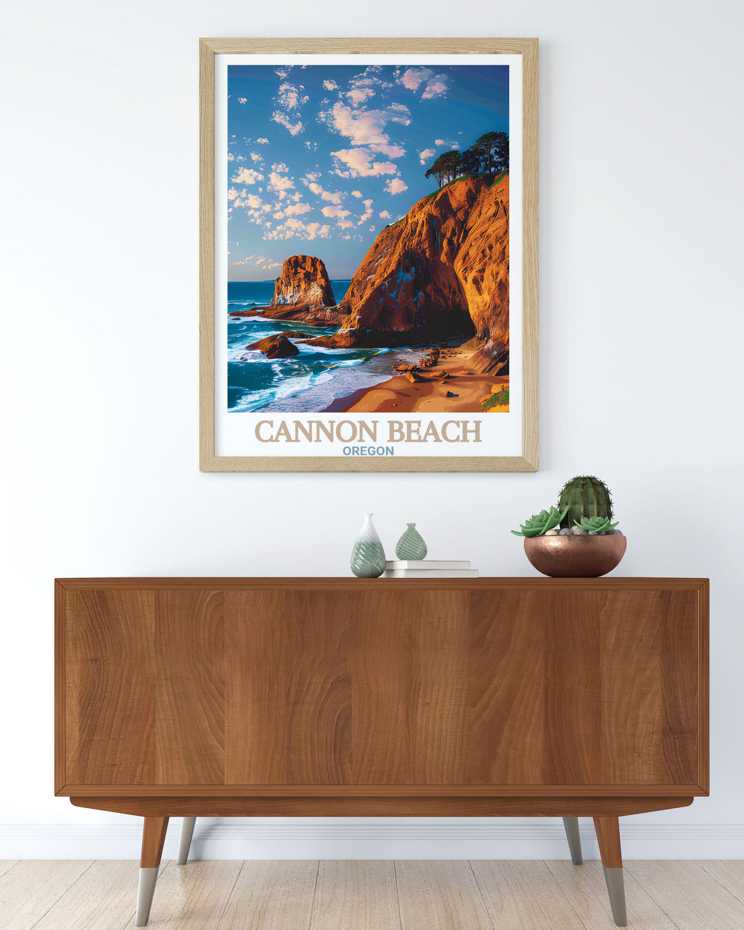 Haystack Rock vintage print capturing the nostalgic charm of Cannon Beach with its historic and timeless design ideal for adding a touch of retro elegance to your decor