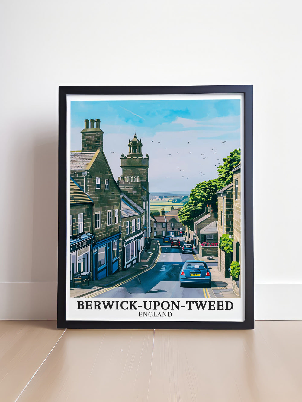 A vintage style Berwick upon Tweed travel poster featuring the towns rich heritage and scenic beauty. This Northumberland art print is an elegant addition to any collection, ideal for history lovers and travelers alike.