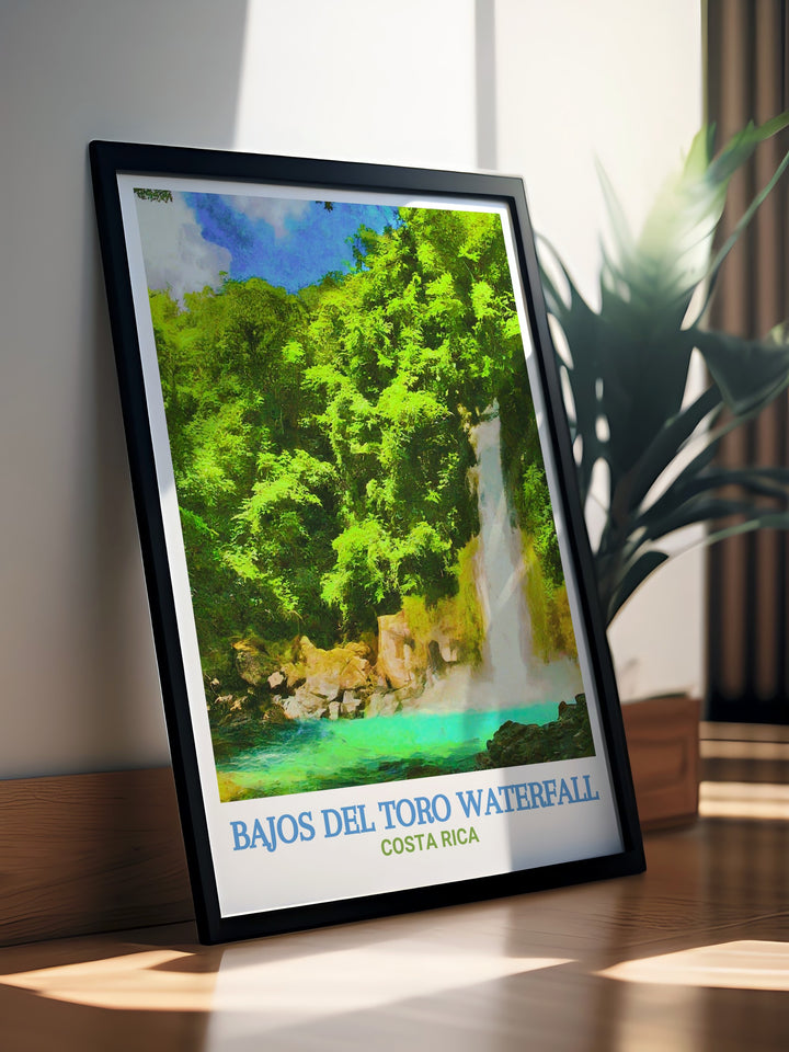 A stunning wall art print featuring the Bajos del Toro Waterfall in Costa Rica. The vibrant colors and fine details of this piece make it a perfect choice for anyone looking to add a touch of nature to their home or office décor.