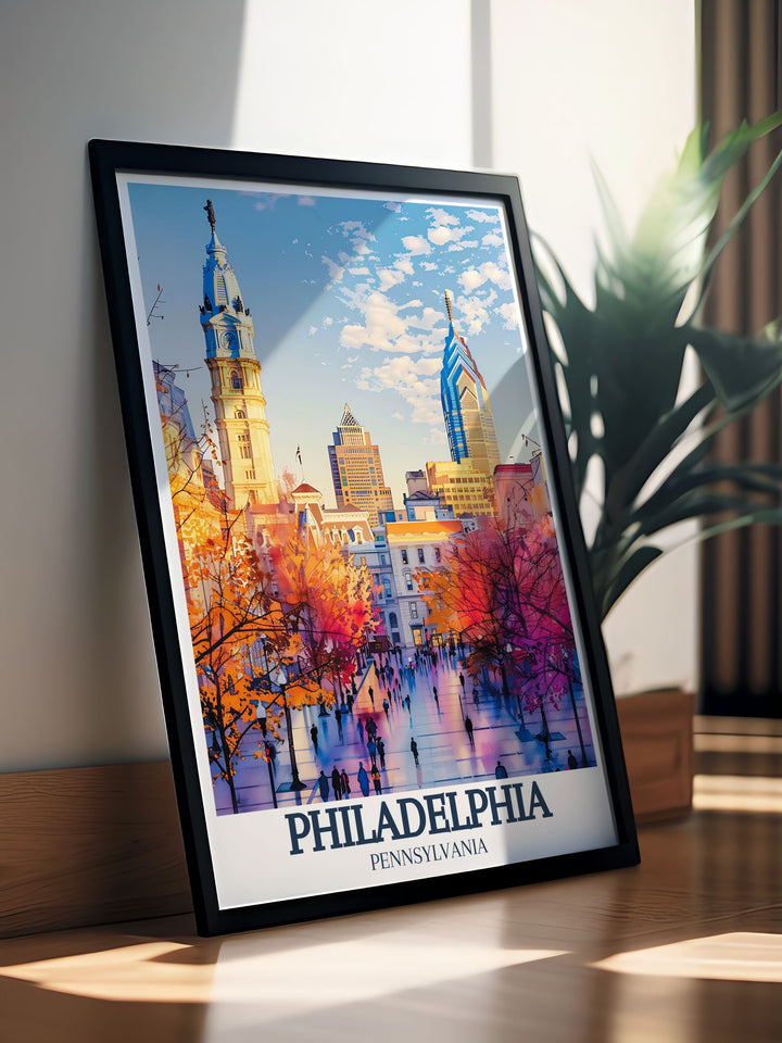 Philadelphia poster highlighting the architectural beauty of Independence National Historical Park Franklin Institute and City Hall ideal for adding a touch of elegance and historical significance to any space in your home or office