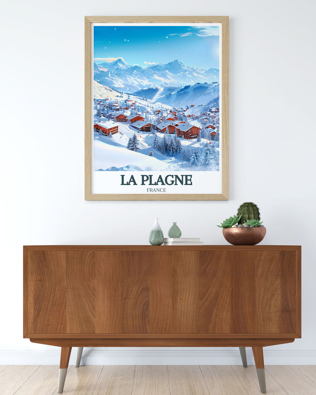 France Travel Print featuring La Plagne and Aime La Plagne Paradiski Ski Area is perfect for modern homes. This wall art brings the excitement of La Plagne Ski Resort into your space ideal for those who love both skiing and contemporary decor.