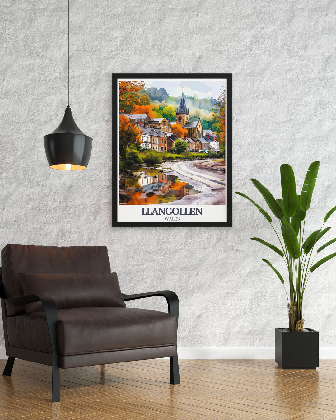 Celebrate Wales heritage with this wall art print of River Dee, Llangollen Canal, and Llangollen Methodist Church, adding charm to any room.