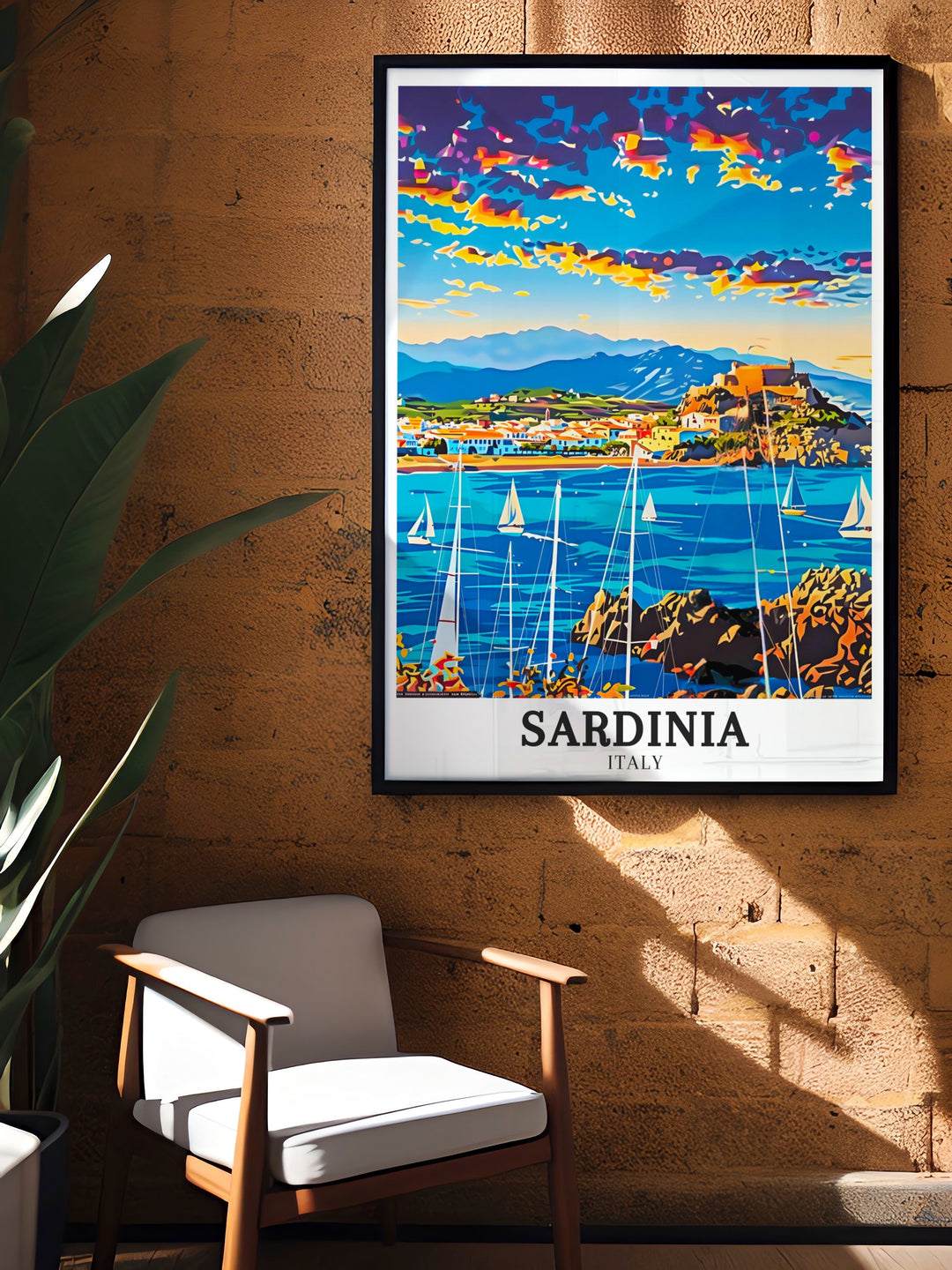 Modern Sardinia art featuring Cala Mariolu Beach Costa Smeralda brings the serene beauty of Sardinian beaches into your home. A perfect addition to your Mediterranean Island inspired wall art collection with detailed illustrations and stunning prints.