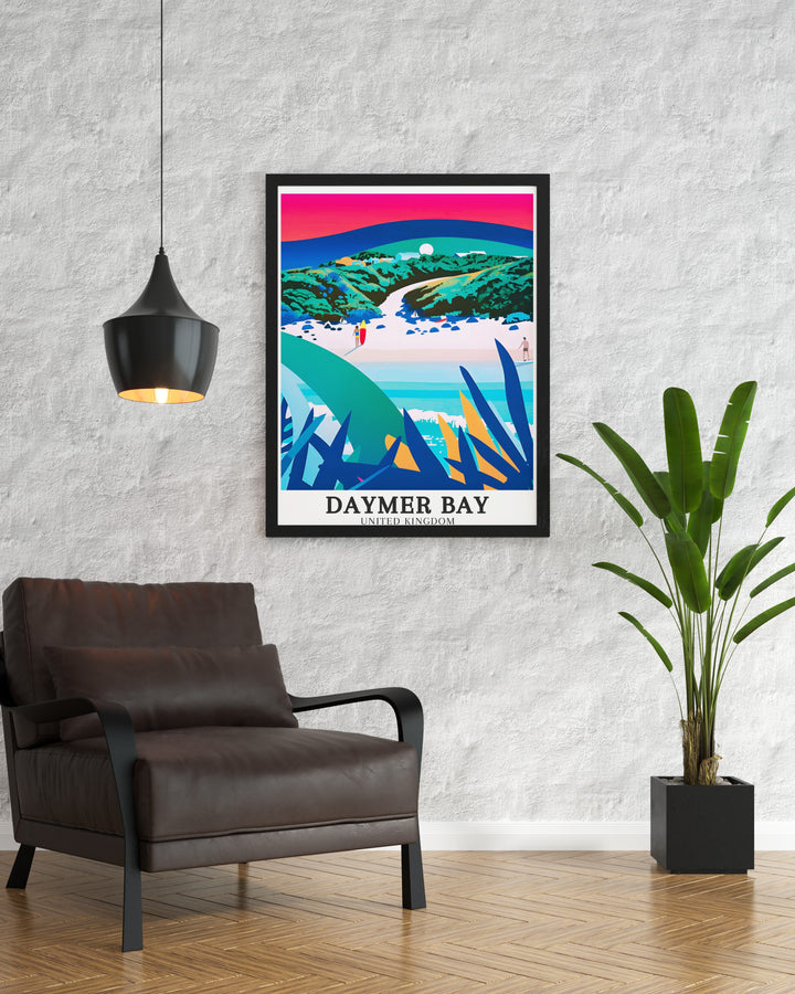 The River Camel estuary, with its calm waters winding through the lush Cornish countryside, is captured in this travel print. This artwork reflects the quiet beauty of Englands estuaries, offering a serene addition to any home or office space.