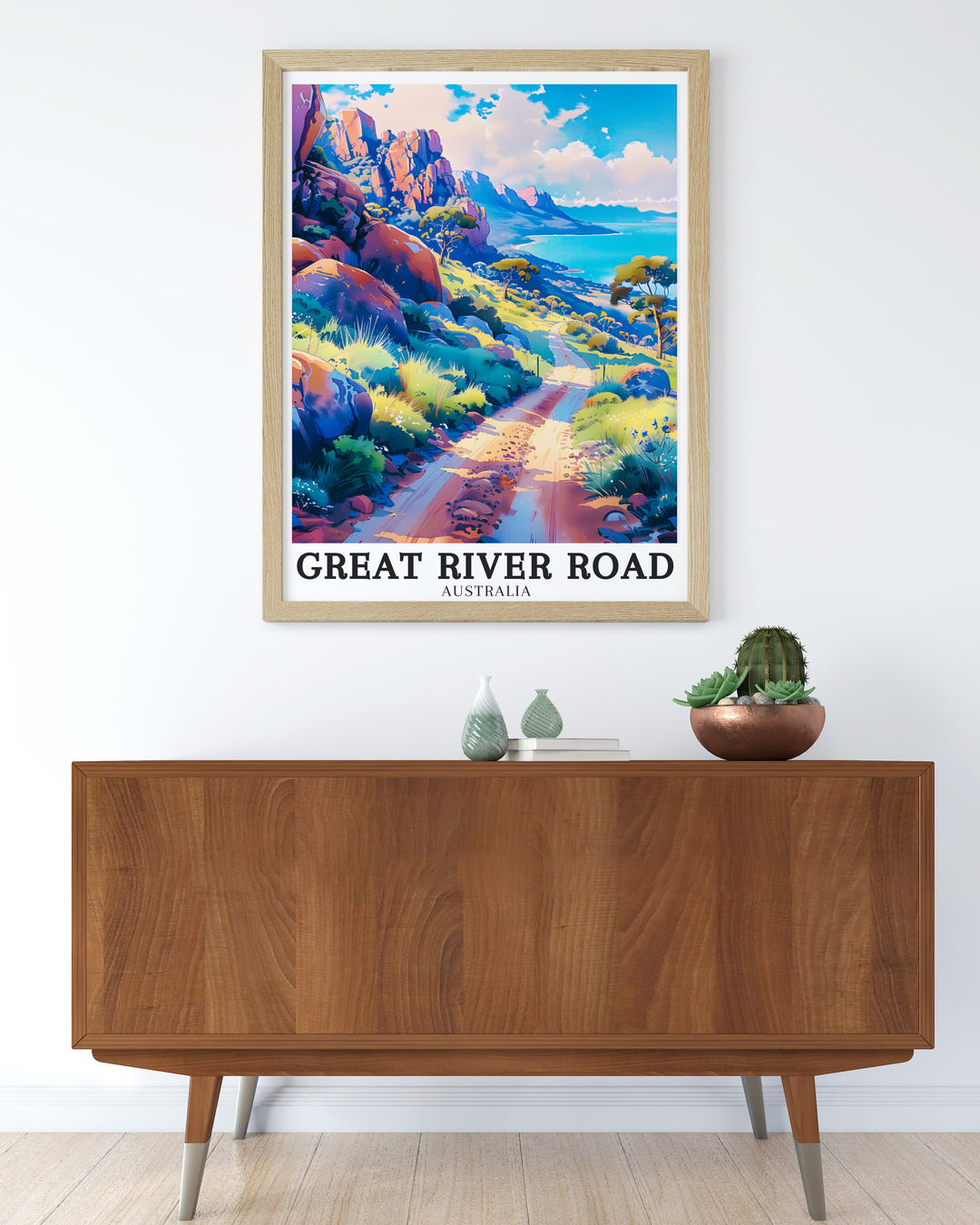 Glenorchy Cliffs framed art showcasing the towering cliffs and adventurous landscape of Australias Glenorchy region. Ideal for those who love rugged outdoor scenes, this vintage poster brings an adventurous spirit to any space.