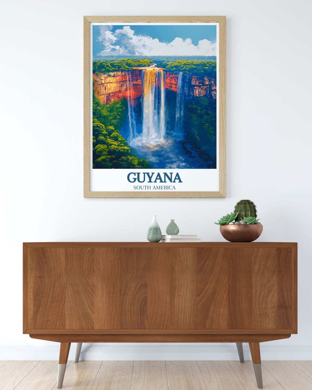 Featuring the awe inspiring Kaieteur Falls, this art print captures the dramatic scenery and natural beauty of one of South Americas most iconic landmarks, making it a standout piece for any room.