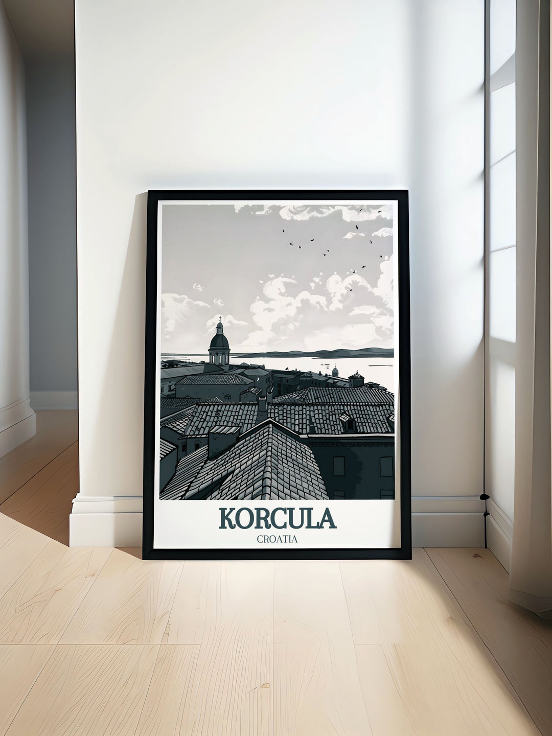 Beautiful Korcula wall art featuring St. Marks Cathedral and the Adriatic Sea creates a stunning focal point for any room. This vibrant poster adds elegance to any home decor and makes a thoughtful travel gift for lovers of Croatian history and architecture.