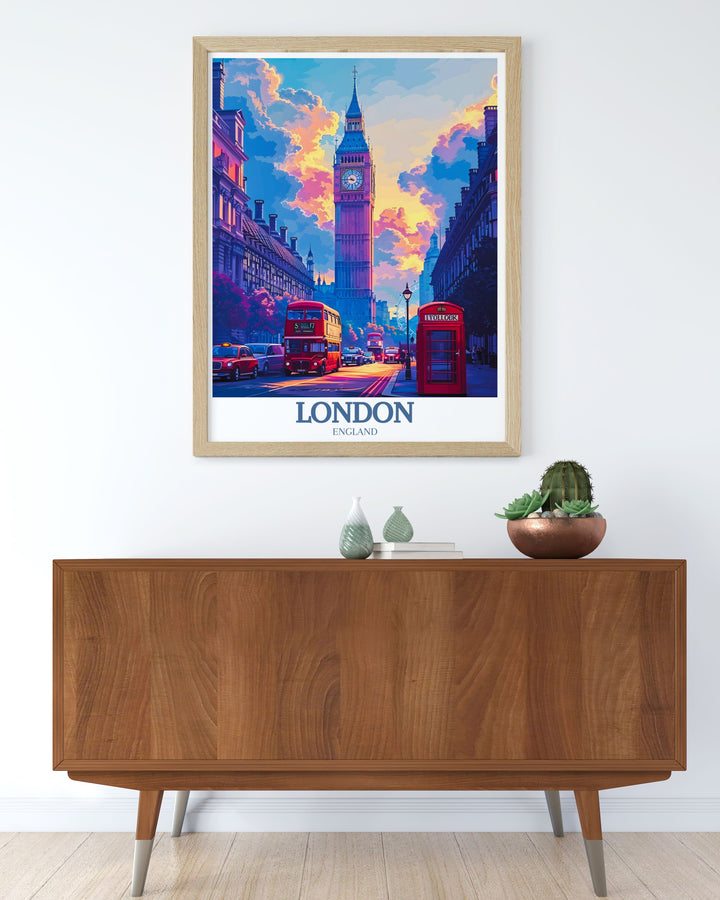 Big Ben and London Eye stunning prints providing a high quality and detailed view of Londons most famous landmarks. This modern art piece adds a chic and elegant touch to your home decor with its captivating representation.