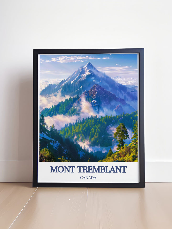Laurentian Mountains Prints featuring Mont Tremblant and the serene snow covered slopes perfect for ski enthusiasts and nature lovers this national park poster adds a touch of elegance and natural beauty to your living room bedroom or office space.
