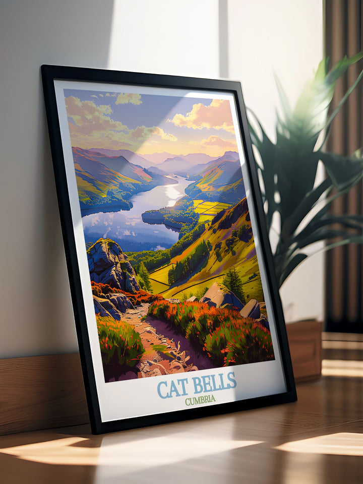 Beautiful Cat Bells Summit prints showcasing the stunning scenery of Cumbria in the Lake District ideal for UK home decor this nature print captures the essence of Cat Bells Summit making it a perfect gift for hikers and travel enthusiasts.
