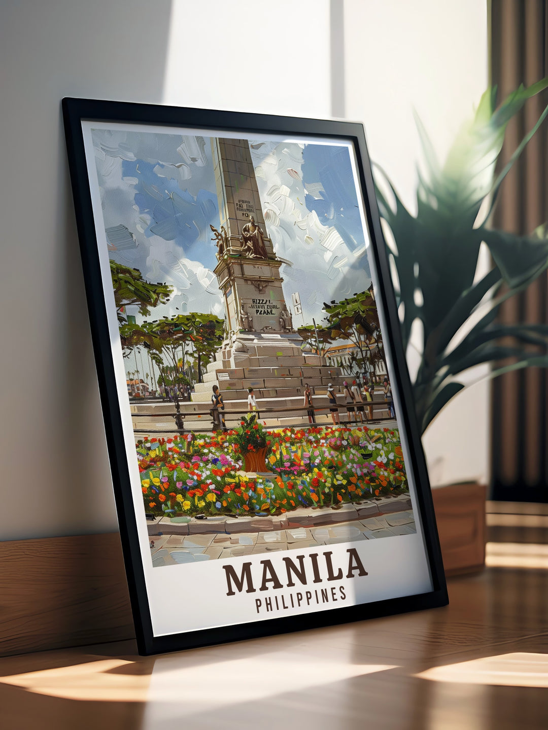 The Manila Travel Poster Print captures the vibrant energy of the Philippines capital, with a focus on Rizal Park. Perfect for home décor or as a gift, this canvas art brings the beauty and history of Manila into your living space.