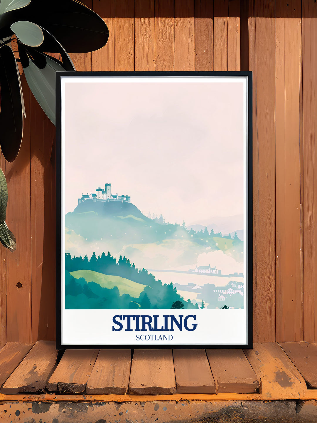 This travel poster of Stirling Castle and Stirlings Old Town captures the essence of Scotlands medieval history. The fine details and vibrant colors make it an ideal choice for lovers of Scottish architecture and those looking to enhance their wall decor.