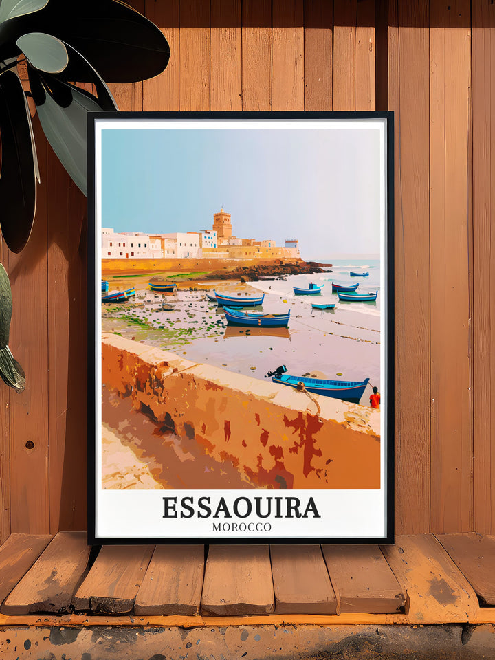 Bring the peaceful allure of the Atlantic Ocean into your home with this canvas art. The waves of Essaouiras coastline are beautifully depicted, offering a serene and calming piece of wall art. Perfect for any room, this canvas adds a touch of Moroccan coastal magic to your decor.