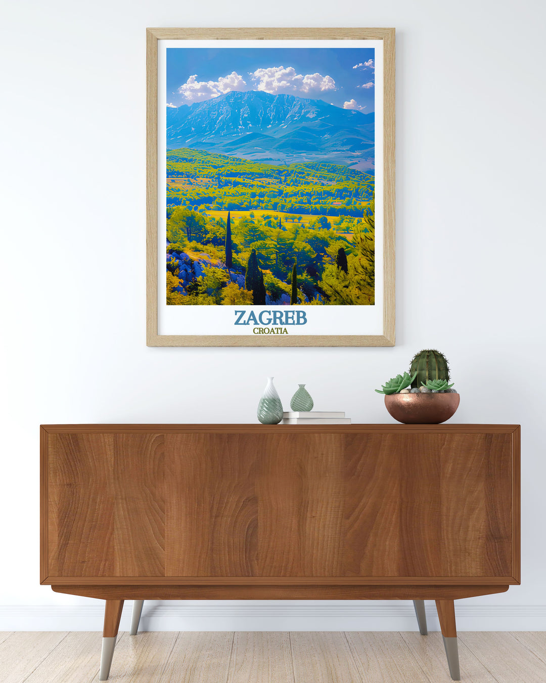 Elegant Medvednica Mountain modern decor print with serene and majestic views. Perfect for enhancing living room decor or as a thoughtful gift.