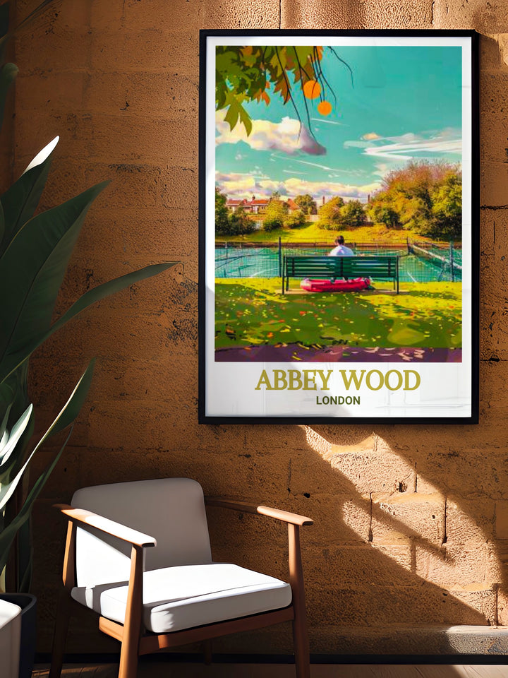 Bostall Gardens Artwork capturing the elegance of Londons lesser known parks combined with the historic allure of Abbey Wood and Lesnes Abbey a beautiful addition to your collection of London park posters and vintage travel prints