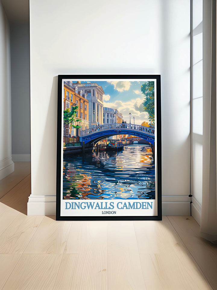 Dingwalls Camden is beautifully illustrated in this travel poster, capturing the essence of one of Londons most iconic music venues, perfect for any music lovers collection.