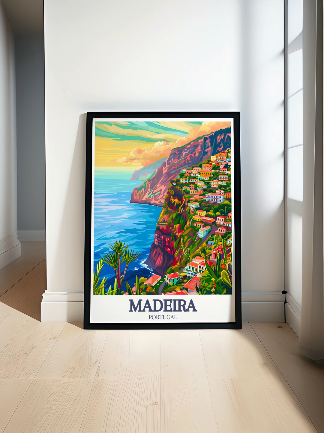 Celebrate the natural beauty and rich history of Madeira with this travel print featuring Cabo Girão and Funchal. This artwork is perfect for adding a touch of Portuguese charm to any room, with a focus on vibrant, high quality printing techniques.