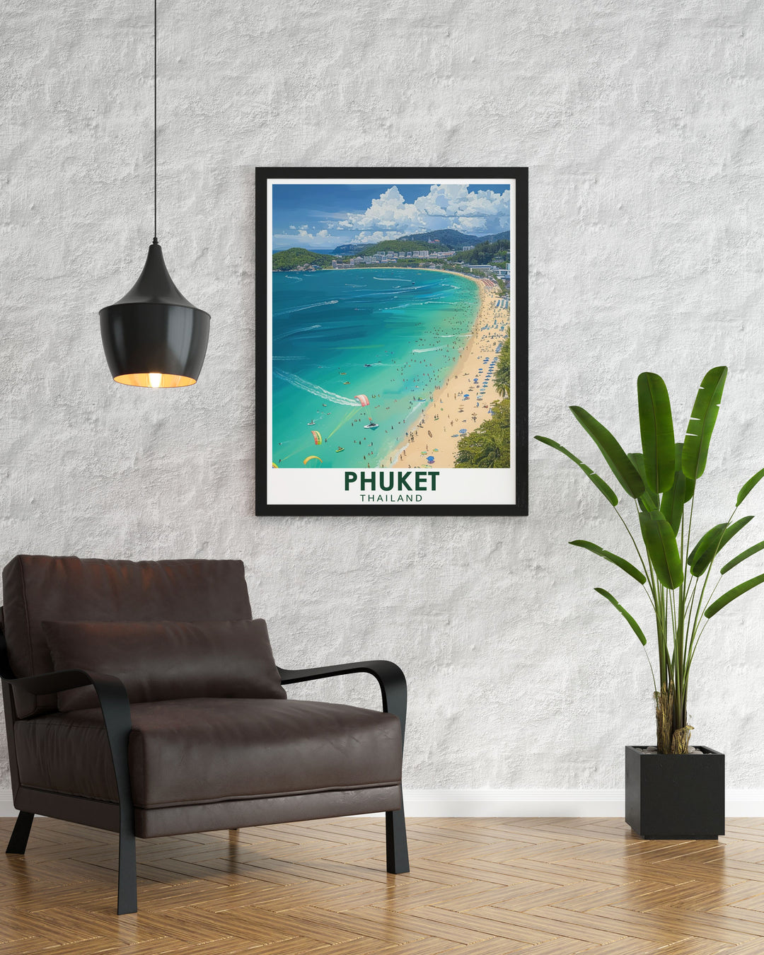 Patong Beach travel poster featuring detailed illustrations of the famous Thai coastline perfect for those who want to relive their travels or dream of visiting Patong Beach a great addition to any wall art collection
