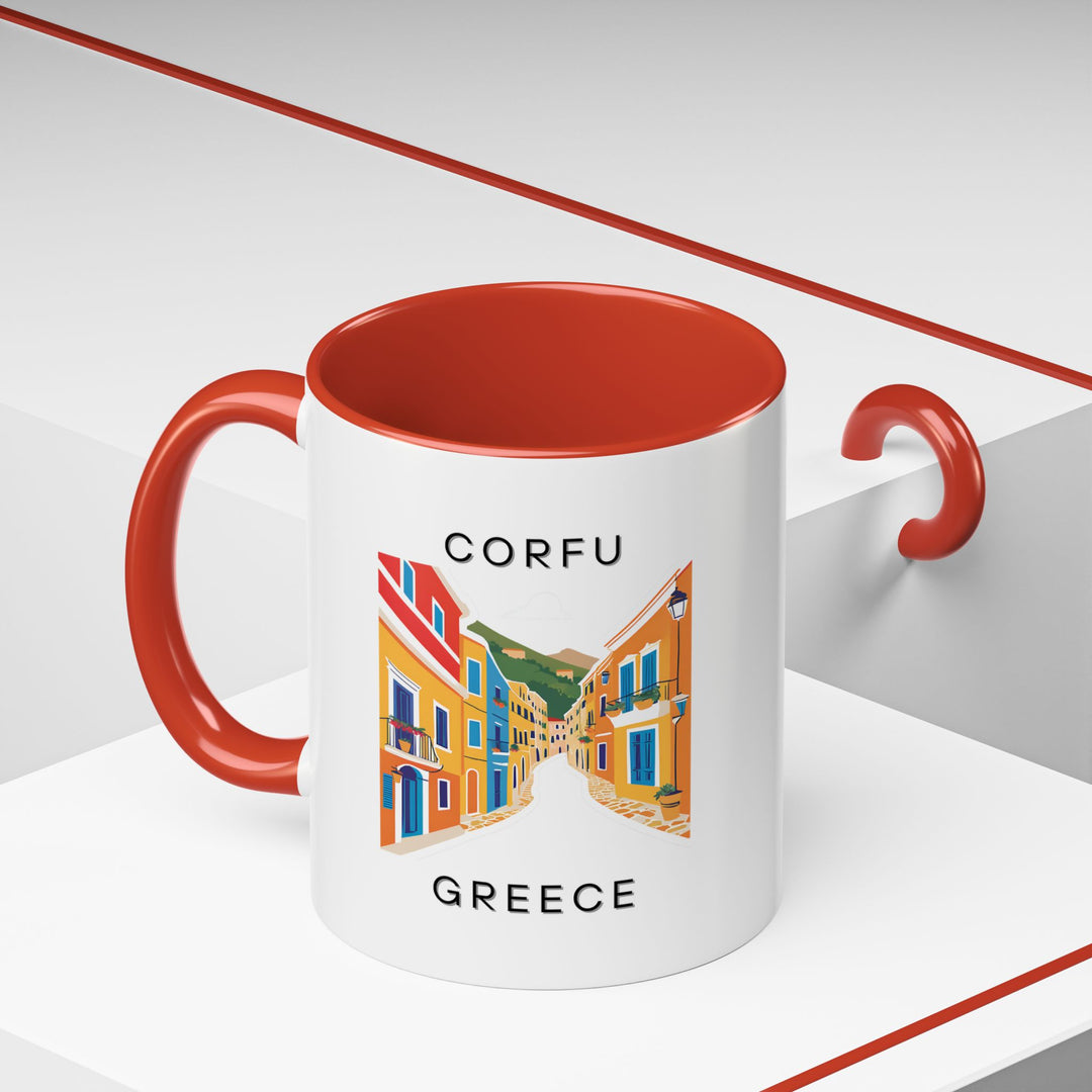 A Corfu Greece mug featuring stunning artwork of the island’s landscapes and culture. Perfect for sipping your favorite beverages, this ceramic mug is dishwasher and microwave safe, making it both practical and stylish.