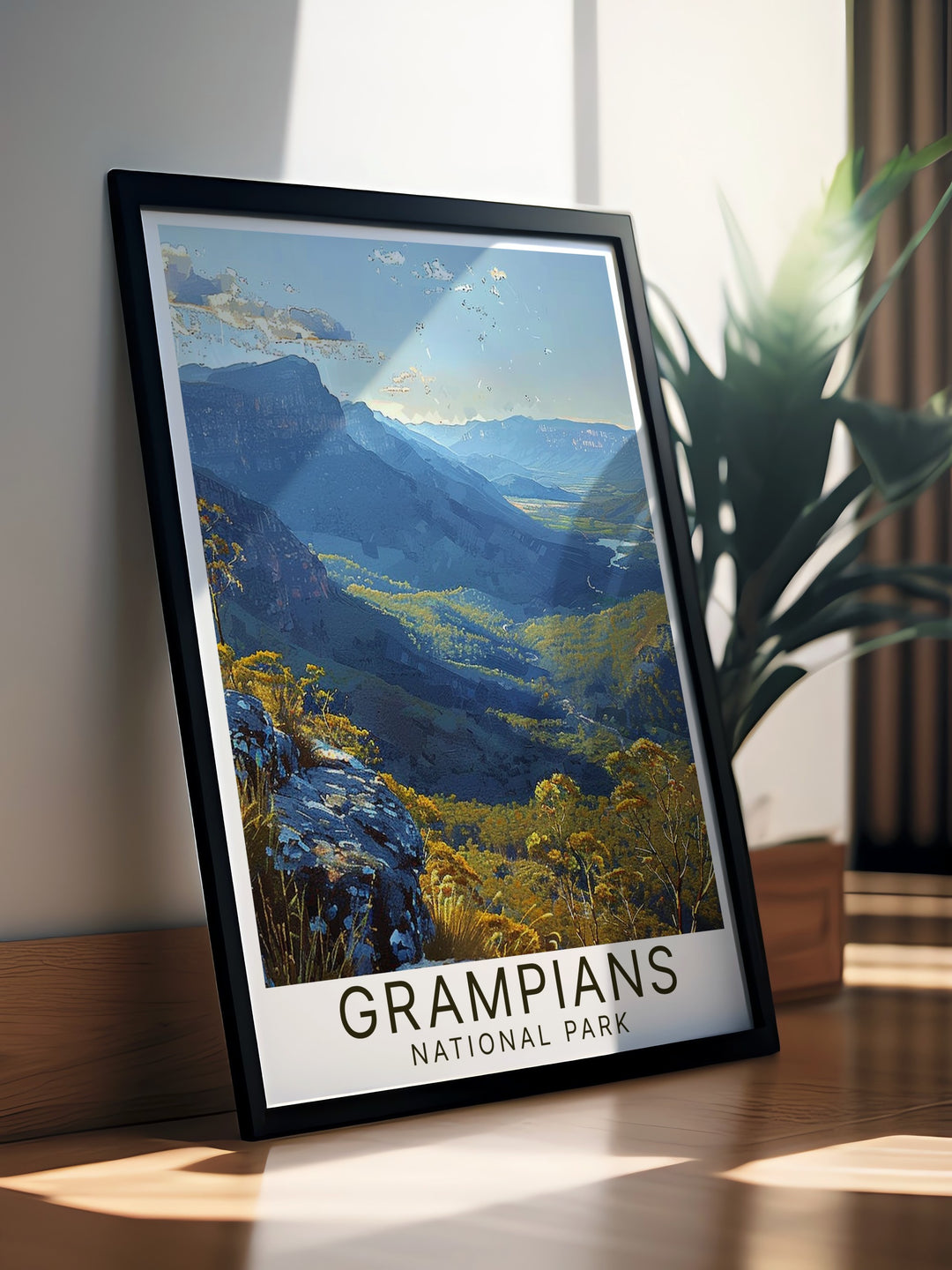 This Grampians wall print captures the essence of Australias wilderness, with its stunning views from Boroka Lookout. The print is perfect for anyone looking to add a touch of nature and adventure to their home decor, celebrating the timeless beauty of Australias landscapes.