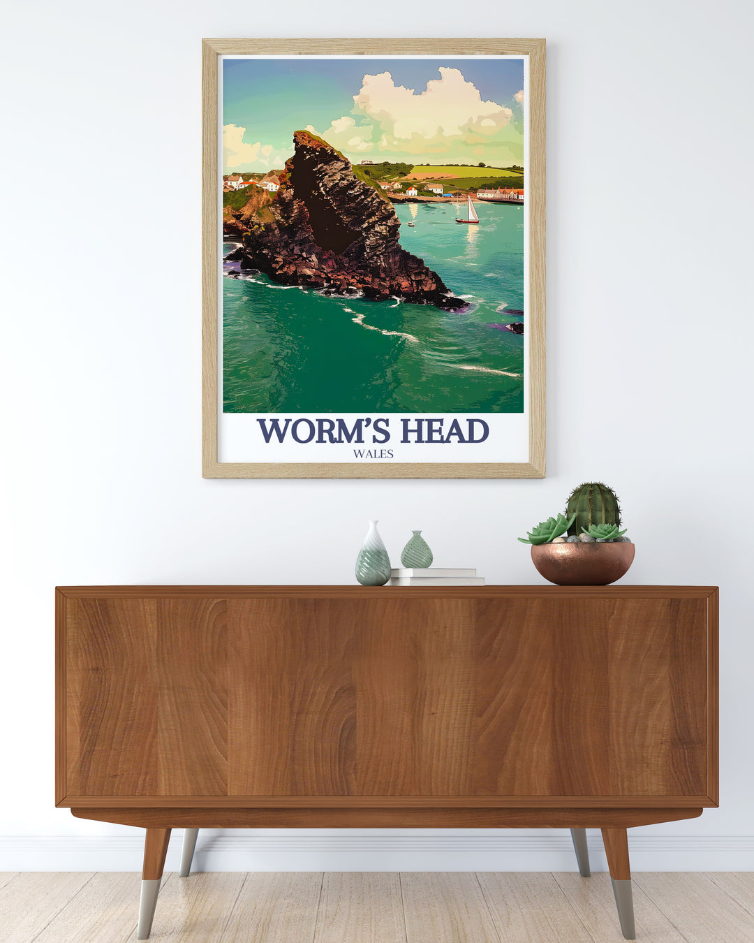 Worms Head Print captures the dramatic coastline of the Gower Peninsula, with Rhossili Bay and Southgate offering a stunning backdrop. This framed art is perfect for those who love nature, making it an excellent addition to any room.