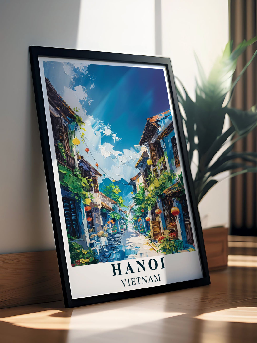 Featuring the bustling markets and narrow streets of Hanois Old Quarter, this travel poster is a celebration of the citys rich cultural heritage.