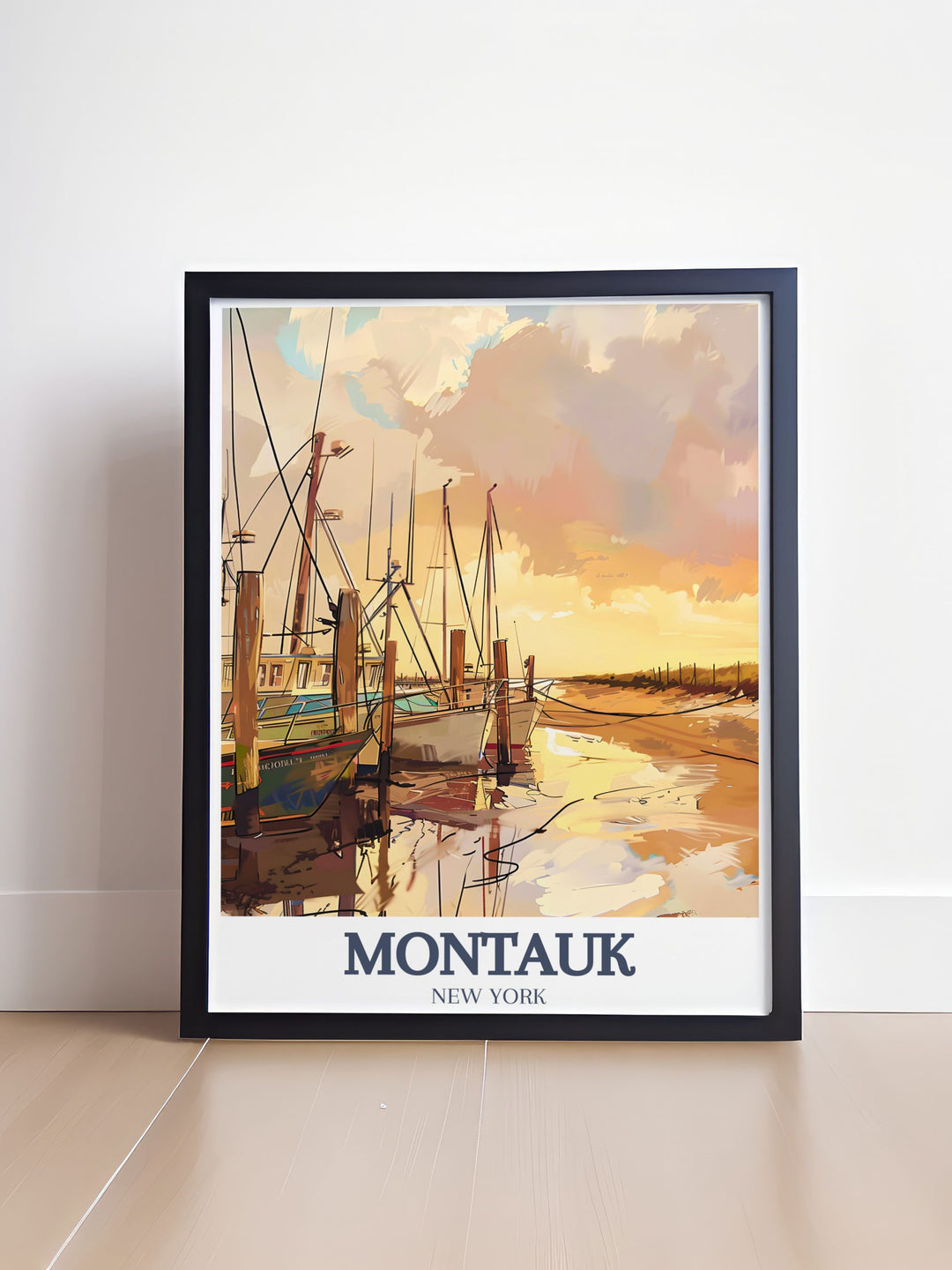 Chic Montauk Poster showcasing Gosmans Dock and Montauk State Park modern design perfect for enhancing your homes ambiance and as a versatile gift option