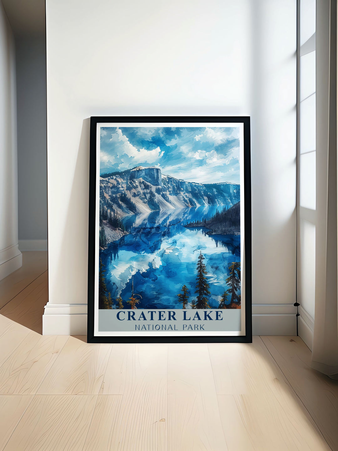 Beautiful Caldera Travel Prints showcasing the serene landscapes of Crater Lake. Perfect for home decor and gifting to nature lovers. High quality Crater Lake Posters capturing the deep blue waters and stunning caldera formations for a timeless addition to any space.