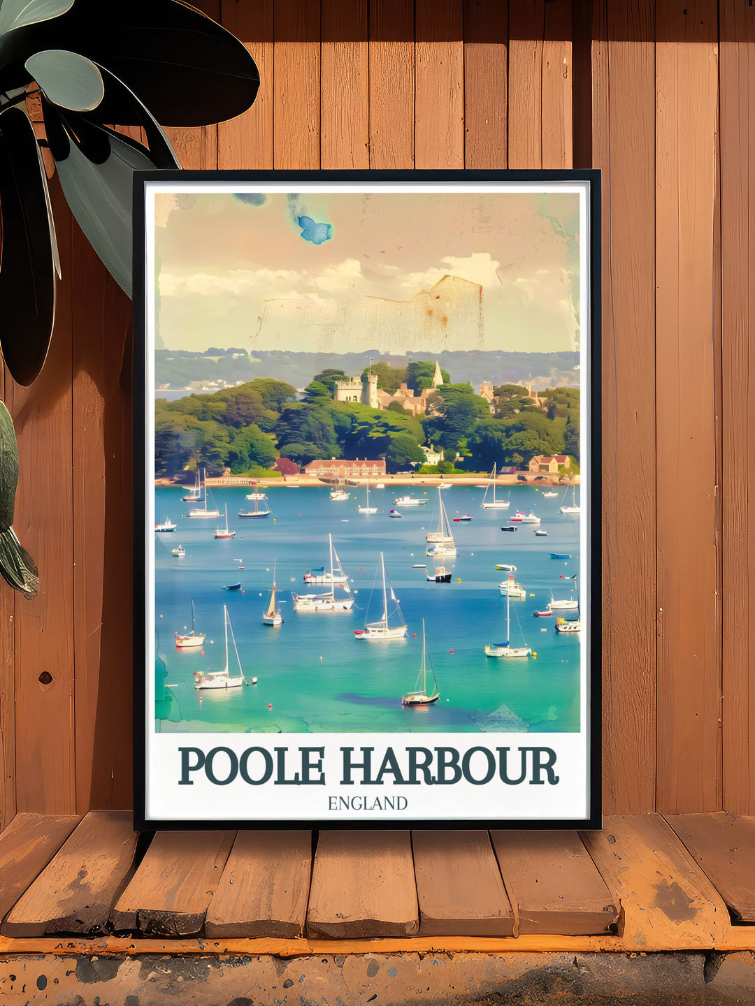 Stunning travel poster of Poole Harbour with Brownsea Island and Sandbanks Beach an exquisite piece of England wall decor ideal for birthdays anniversaries or as a thoughtful present for travel and art lovers