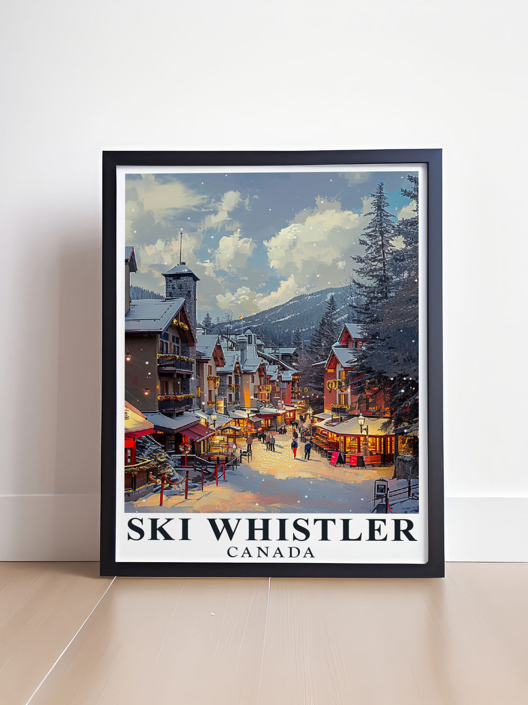 Experience the breathtaking landscapes of Whistler with this detailed poster featuring the ski resort and village, capturing the essence of a winter wonderland and its exhilarating ski slopes.
