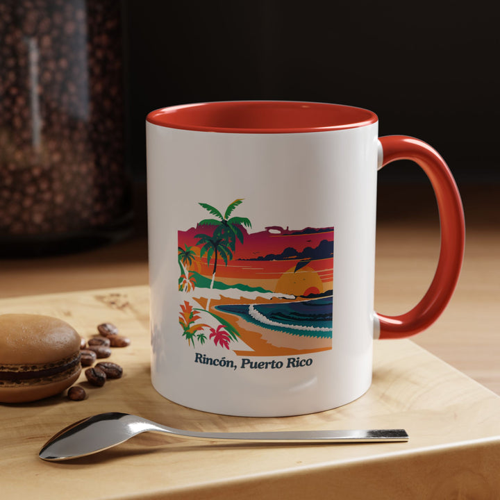 A beautifully crafted Rincon Puerto Rico mug featuring intricate artwork of Rincon’s serene beaches and vibrant coastal culture. Made from durable ceramic, this mug is dishwasher and microwave safe, perfect for coffee and tea lovers who appreciate Caribbean elegance.