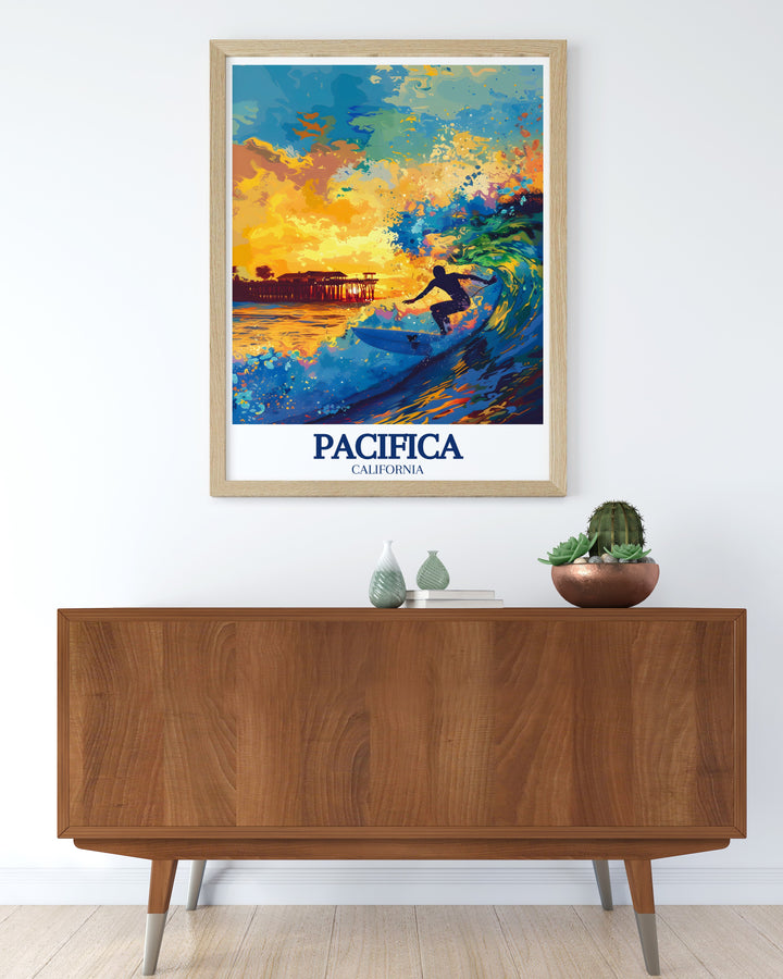 Elegant Pacifica Pier and Pacific Ocean wall art featuring breathtaking views ideal for modern home decor