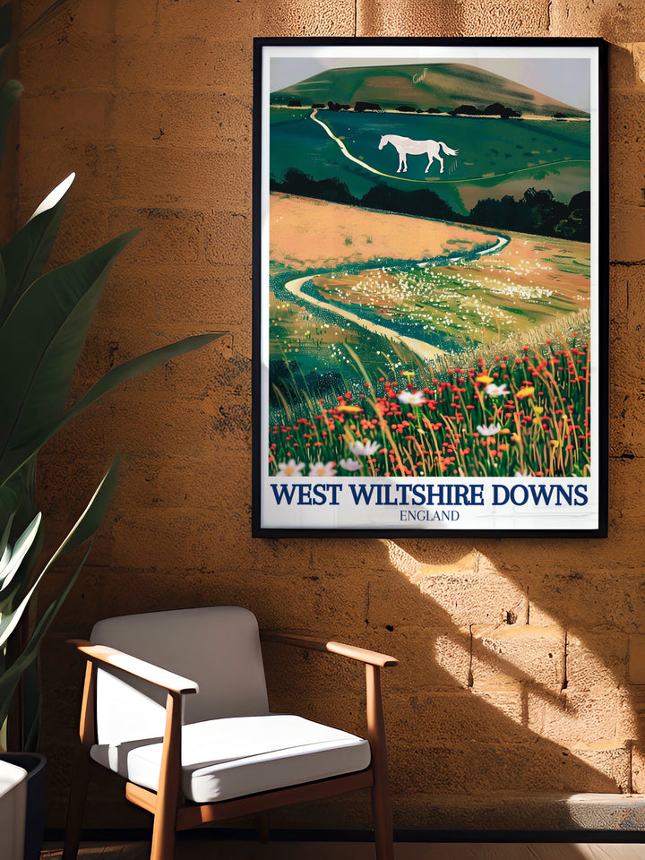 Framed print of Westbury Hill and the Westbury white horse showcasing the elegance and history of this iconic landmark a perfect wall decor choice for any history enthusiast