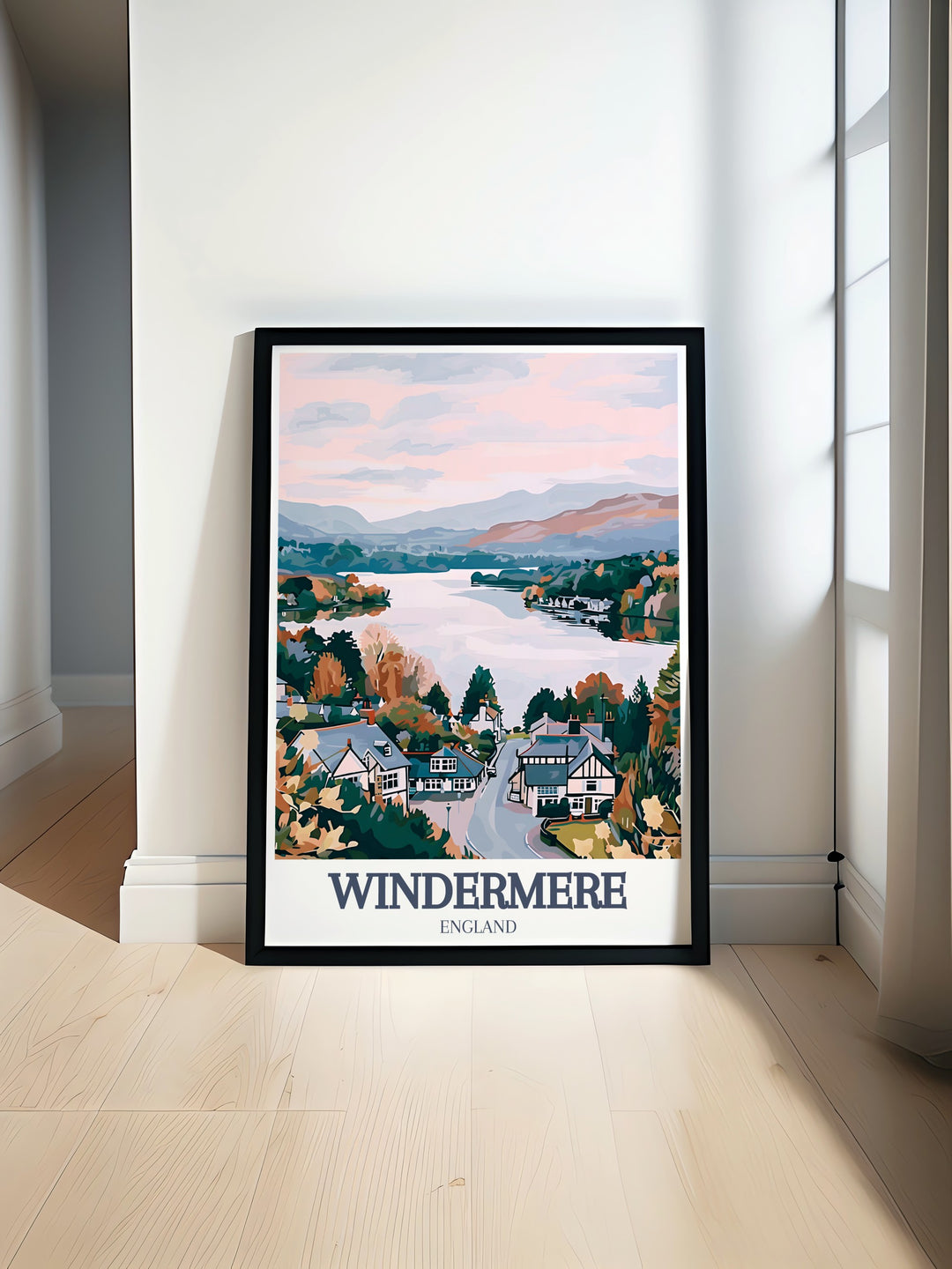 Lake Windermere Bowness on Windermere vintage travel poster featuring tranquil lake views and scenic landscapes ideal for elegant home decor and wall art