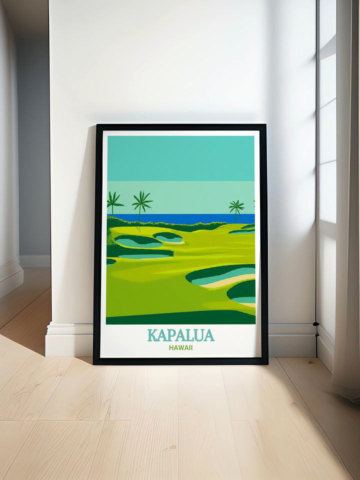 Kapalua Poster Print featuring the serene Kapalua golf course and The Plantation Course captures the tranquil beauty of Hawaii this Hawaii poster is perfect for modern decor enthusiasts offering a timeless color palette and elegant design ideal for personalized gifts and wall art