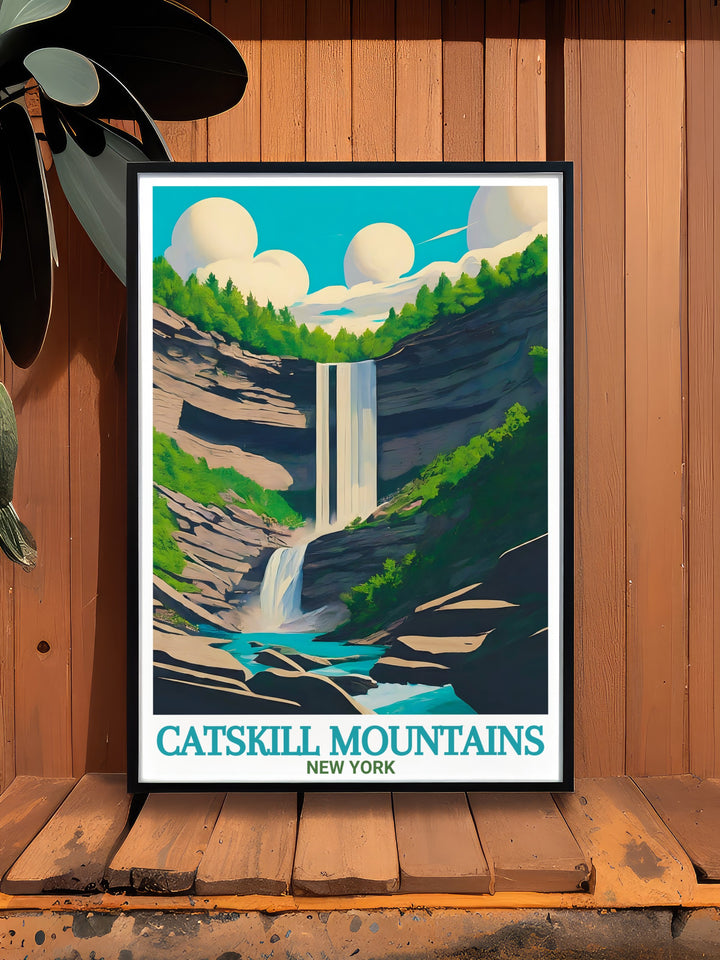 Kaaterskill Falls elegant home decor adds a touch of natural beauty to your wall art collection. The Catskill Mountains travel poster captures the scenic wonder of this iconic New York location, perfect for any nature lovers space.