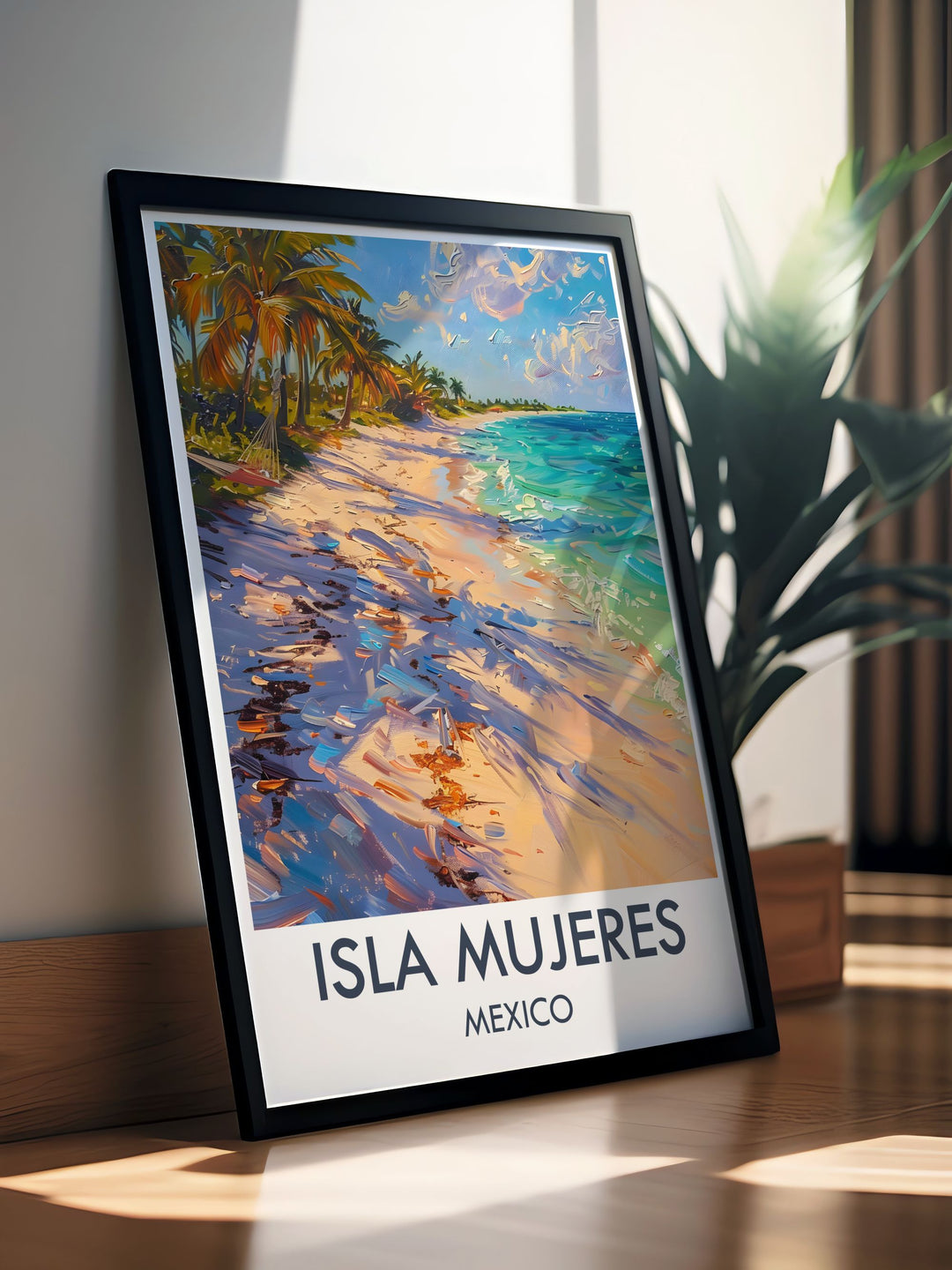 Framed art featuring the captivating beauty of Isla Mujeres, including its vibrant coral reefs and lush landscapes, bringing the essence of a tropical paradise into your home.