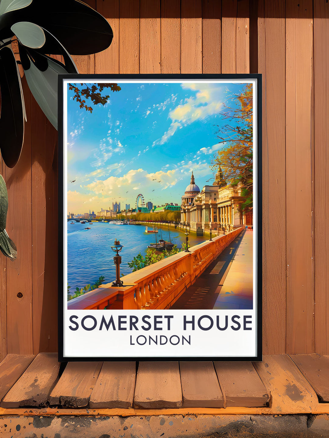 London Travel Poster featuring iconic landmarks in chic Art Deco design The river terrace Modern Art capturing the beauty of London