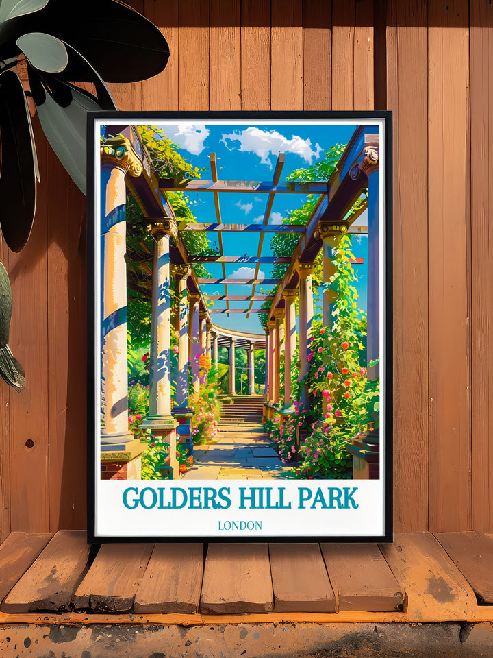Custom print of Golders Hill Park, illustrating the vibrant life and natural beauty of this iconic park, ideal for those who cherish the spirit of adventure and outdoor activities in London.