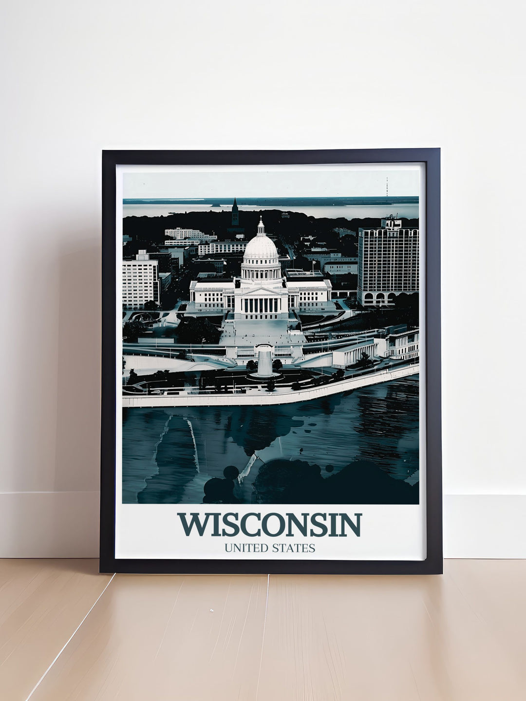 Classic Wisconsin State Capitol and Lake Monona Modern Art with vibrant colors making perfect gifts and unique wall art for any occasion