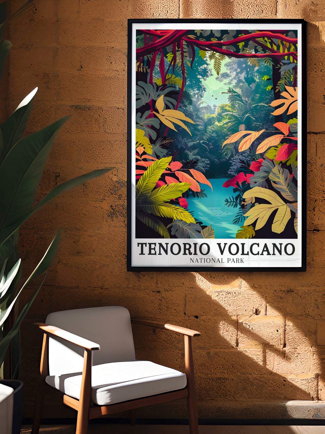 Colorful Tenorio Volcano Poster Print highlighting the stunning landscape of Costa Ricas volcano perfect for transforming your living room with eye catching decor.