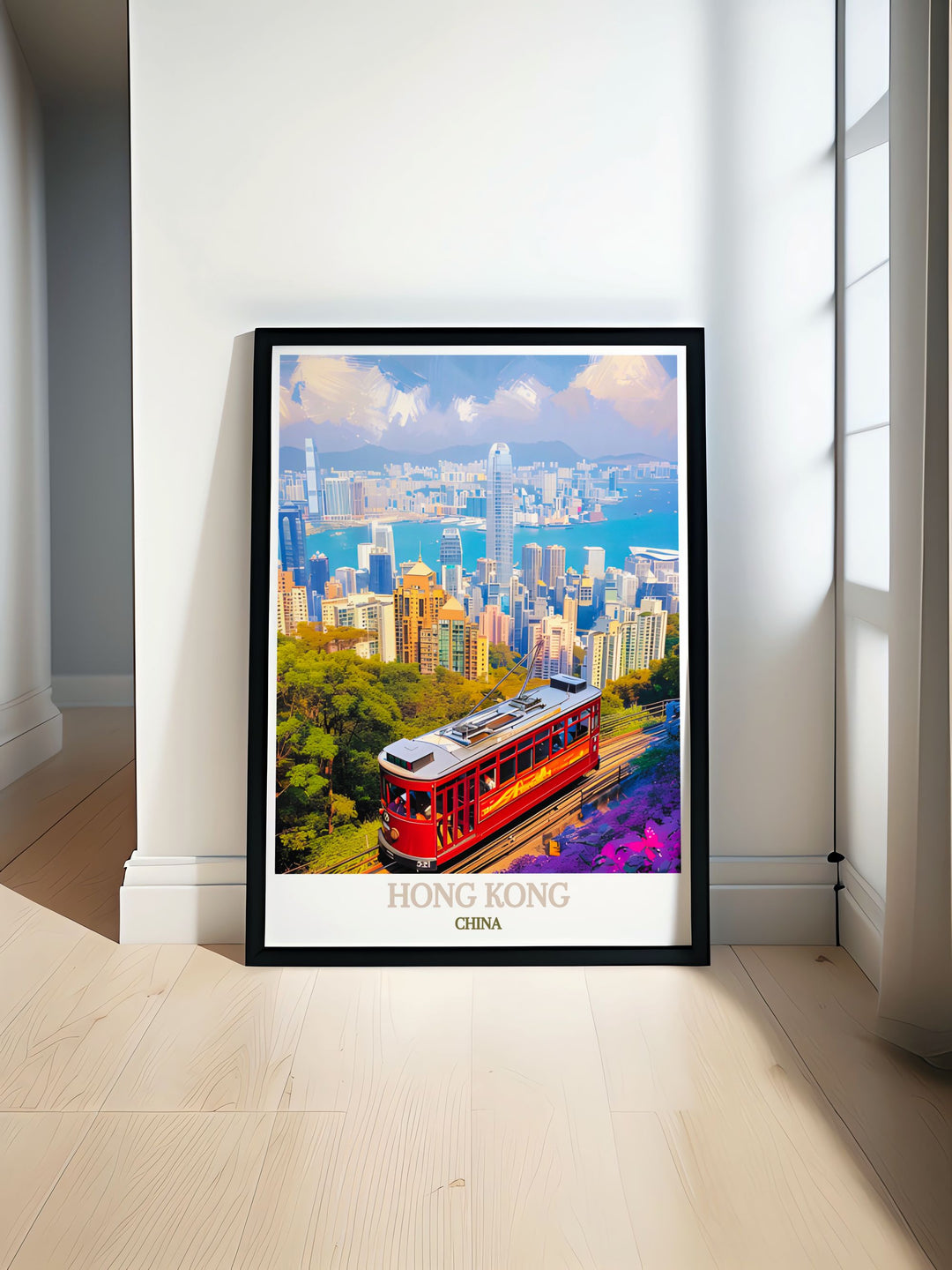 The dynamic cityscape of Hong Kong is highlighted in this poster, celebrating the citys vibrant energy and modern architecture. Perfect for urban enthusiasts, this artwork captures the essence of Hong Kongs skyline.