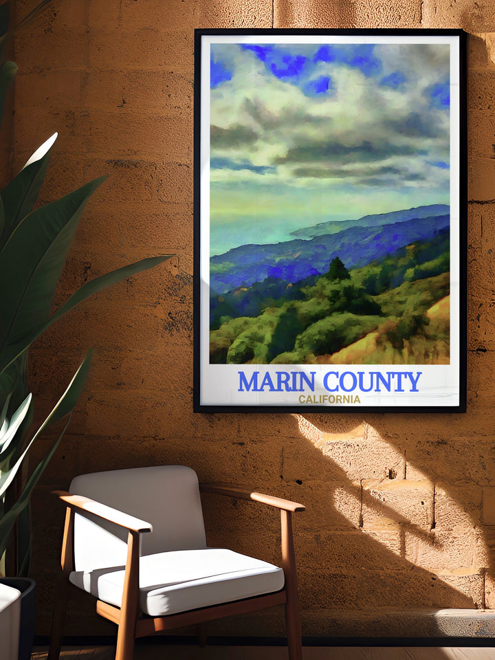 Our Marin County and Muir Woods canvas art is a celebration of Californias natural beauty. This poster print is perfect for outdoor enthusiasts, capturing the vibrant landscapes and iconic redwoods that make the area so unique.