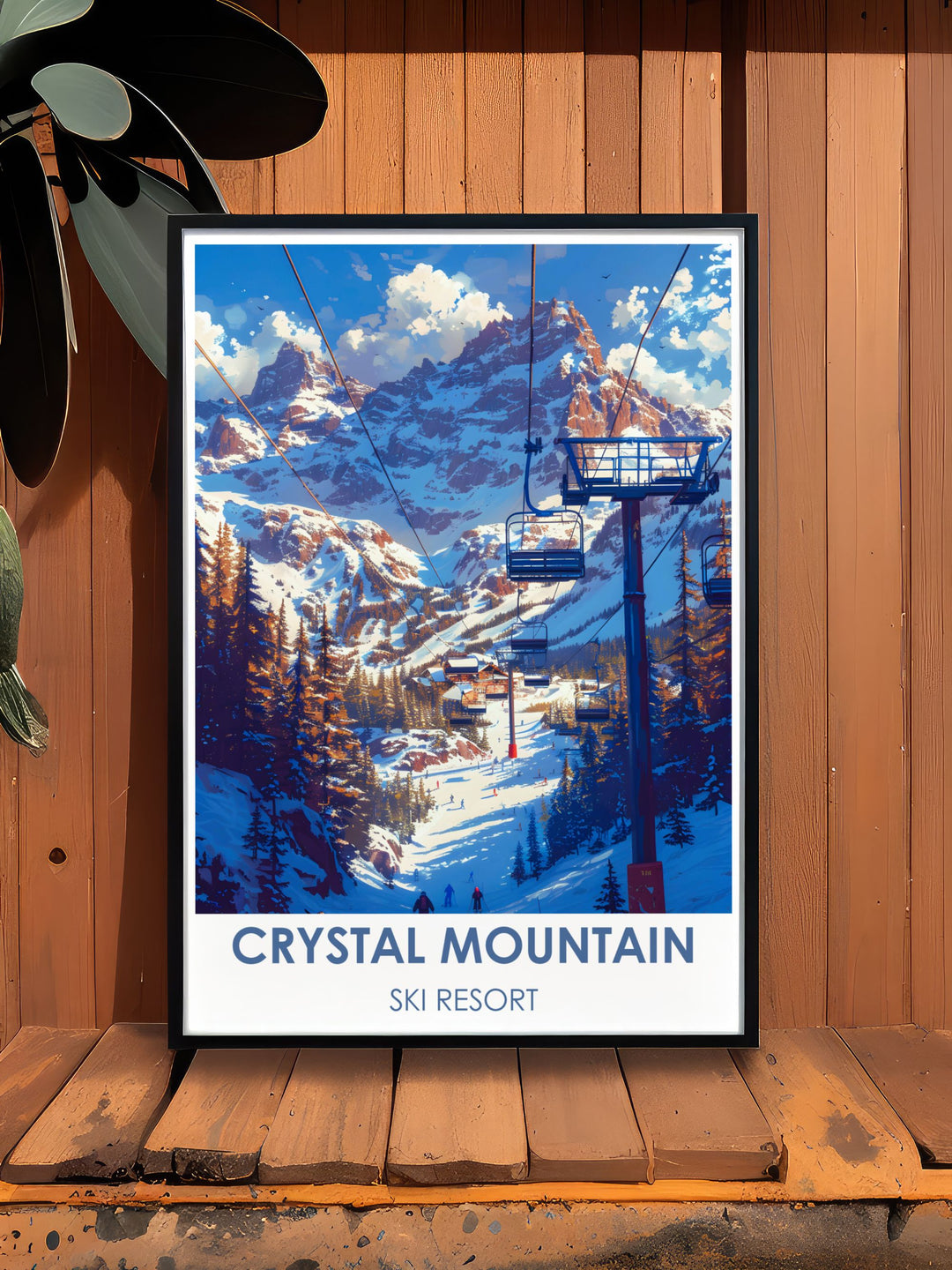 Custom print featuring the breathtaking scenery from the Chinook Express Chairlift at Crystal Mountain, ideal for enhancing any room with a touch of winter adventure.