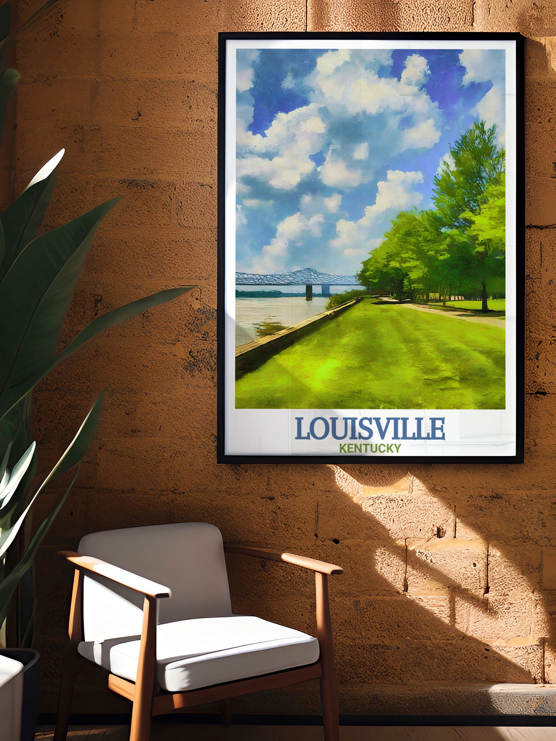 A vintage Louisville poster showcasing the timeless charm of Waterfront Park. The retro color palette adds a nostalgic touch, perfect for anyone who loves Kentuckys historic sites and natural beauty. Ideal for personalizing any living space.