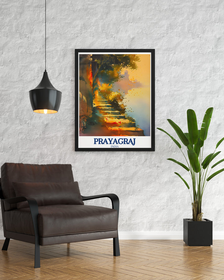 Wall poster of Prayagraj, featuring a detailed map that highlights the citys important landmarks and rivers. This print is perfect for adding a sense of adventure and appreciation for Indian culture to your interior design.